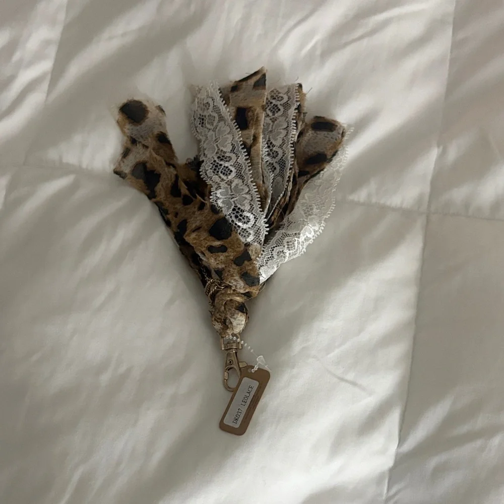 Leopard Print Keychain with Lace Accent